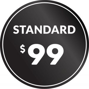 black badge with price of $99 for standard smoke alarm service